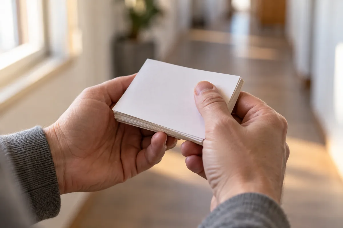 Mains tenant des fiches de notes avant une présentation
