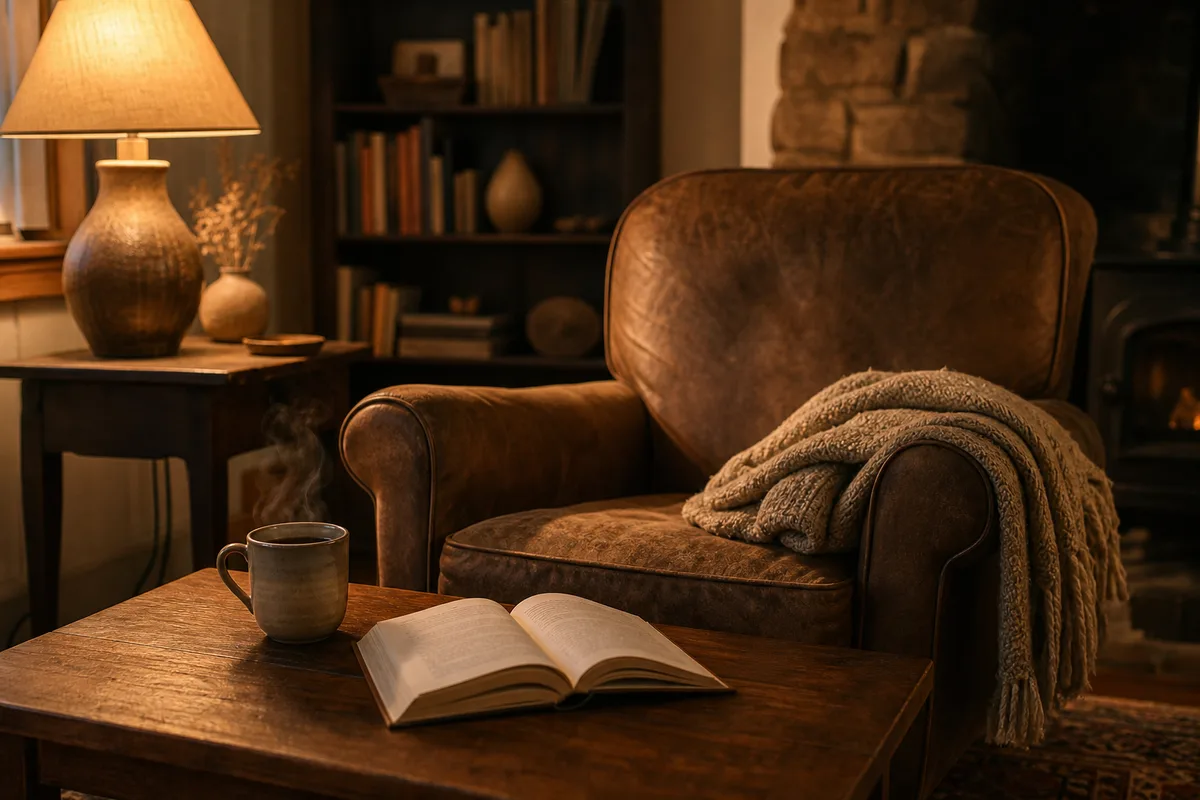 Fauteuil et tasse de café dans un salon, image de la zone de confort et de la routine familière